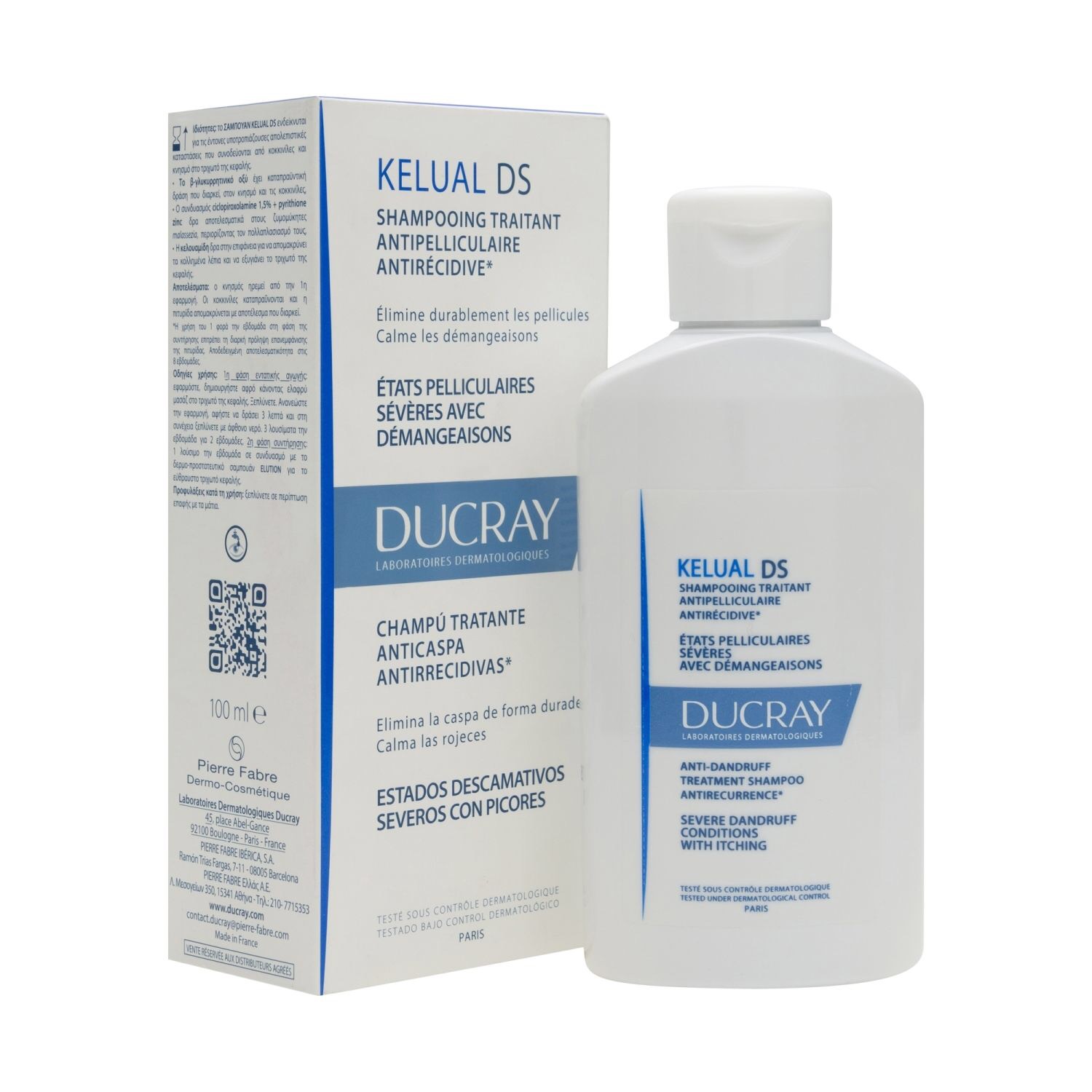 Dầu gội sạch gầu, dịu ngứa và đỏ da đầu Ducray Kelual DS 100ml