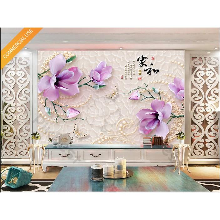Tranh dán tường Hoa mộc lan tím thủy chung, tranh dán tường 3d hiện đại MS1138013