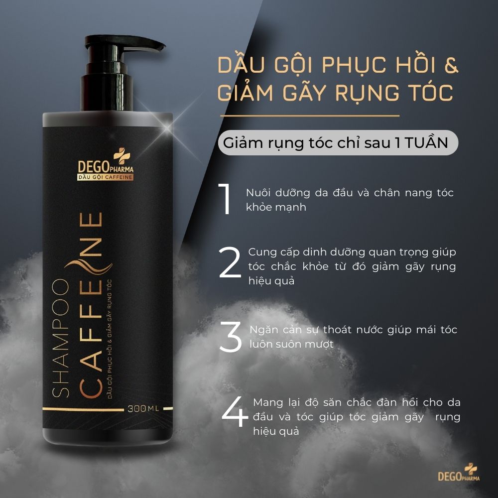 Dầu gội ngăn rụng tóc Caffeine Dego Pharma 300ml - giảm rụng &amp; phục hồi tóc hư tổn, kích mọc tóc, dưỡng tóc mềm mượt