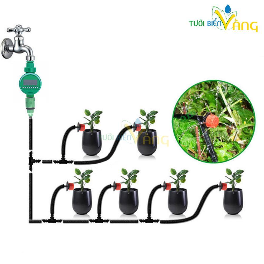 Combo bộ tưới cây tự động 30 đầu tưới nhỏ giọt 25m dây dẫn nước 01 đồng hộ đặt tưới tự động hàng ngày và đầy đủ phụ kiện
