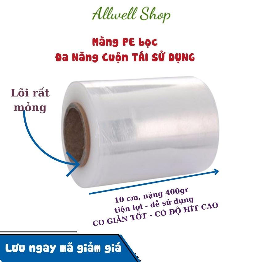 [ PE khổ 10cm x 400gr ] Màng Quấn Bụng Giảm Béo Tan Mỡ, Cuộn nilong PE bọc hàng, quấn pallet Titapha 