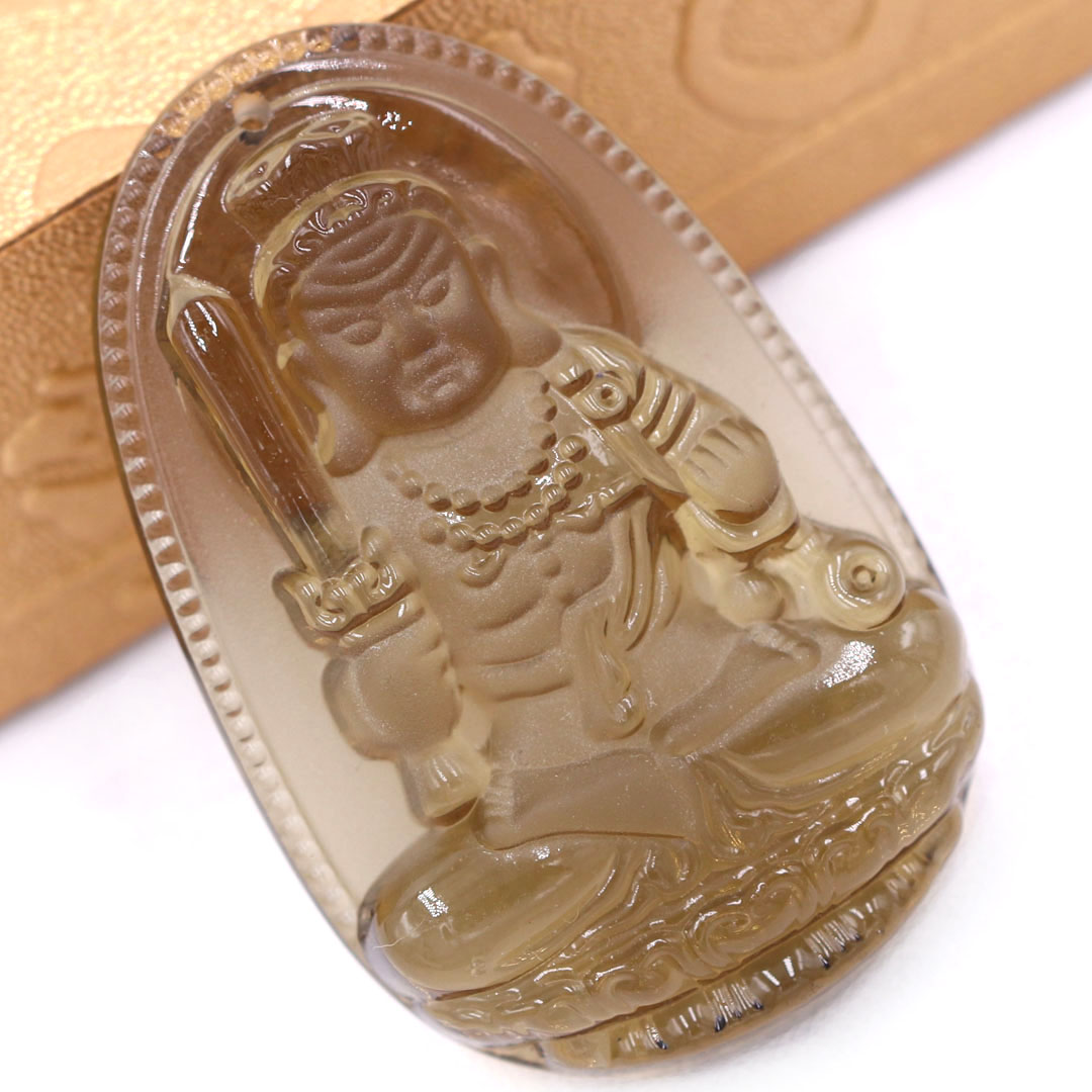 Mặt Phật Bất động minh vương obsidian  5 cm kèm vòng cổ dây dù nâu - mặt dây chuyền size lớn - size L, Mặt Phật bản mệnh