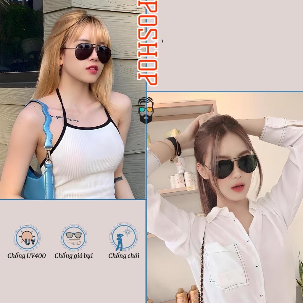 Kính mát nam nữ POSHOP gọng kim loại gấp xếp gập gọn kiểu phi công cổ điển tròng thuỷ tinh cường lực chống uv400 R3479