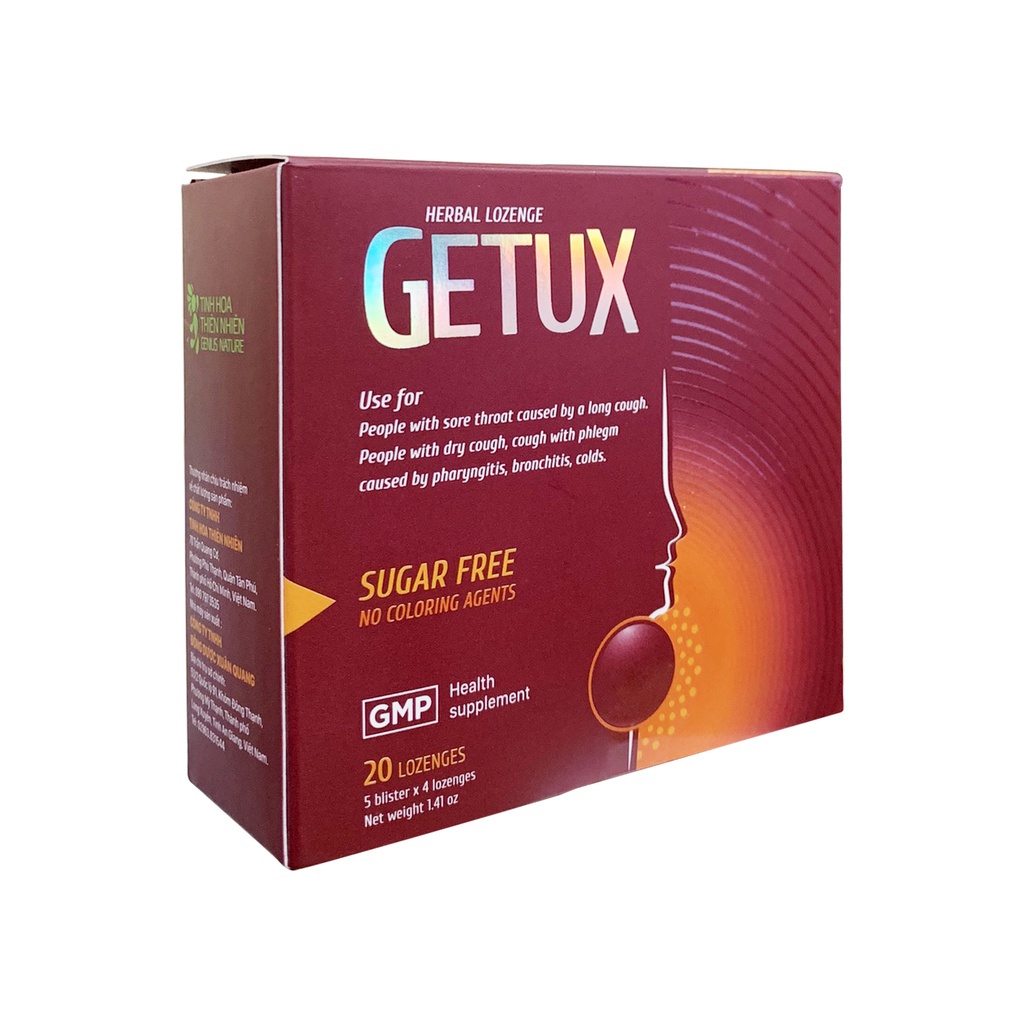 Viên Ngậm Thảo Mộc Giảm Ho Khan Đau Rát Họng GeTux - Hộp 20 Viên