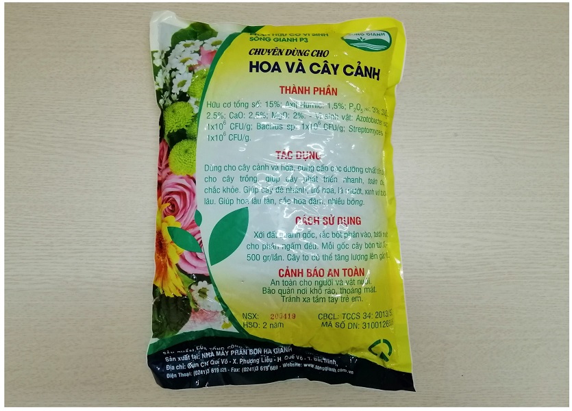 PHÂN HỮU CƠ VI SINH 2KG SÔNG GIANH P3 - CHUYÊN DÙNG CHO HOA VÀ CÂY CẢNH, CỨNG CÂY, MƯỚT LÁ, NHIỀU HOA, LÂU TÀN