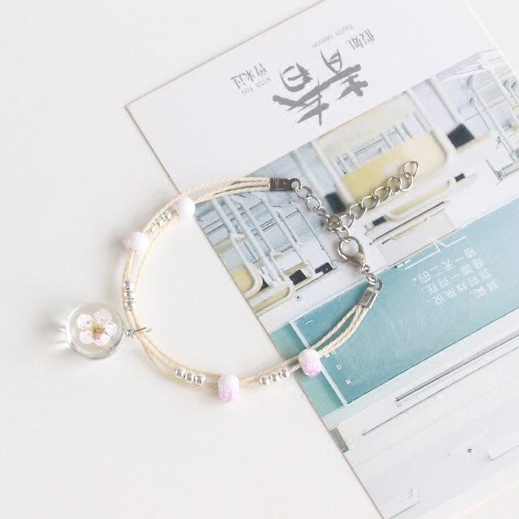Vòng tay hoa khô ép thuỷ tinh tam sinh tam thế Duashop