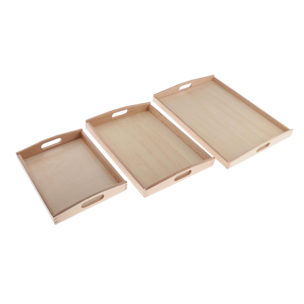 3 Pieces Montessori Teaching Aids Beech Wooden Tray with Small Hole S/ M /L