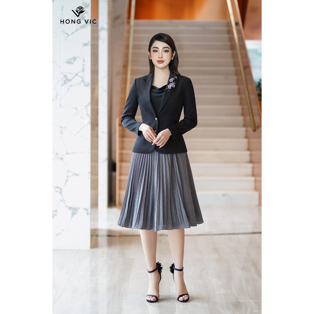 Vest kiểu nữ thiết kế Hongvic đen hoa ghi AV36