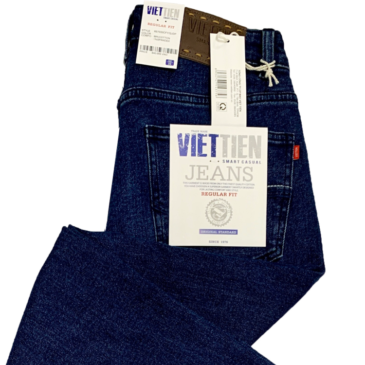 Viettien - Quần Jeans nam dài Regular fit Màu Xanh đậm 6S7033