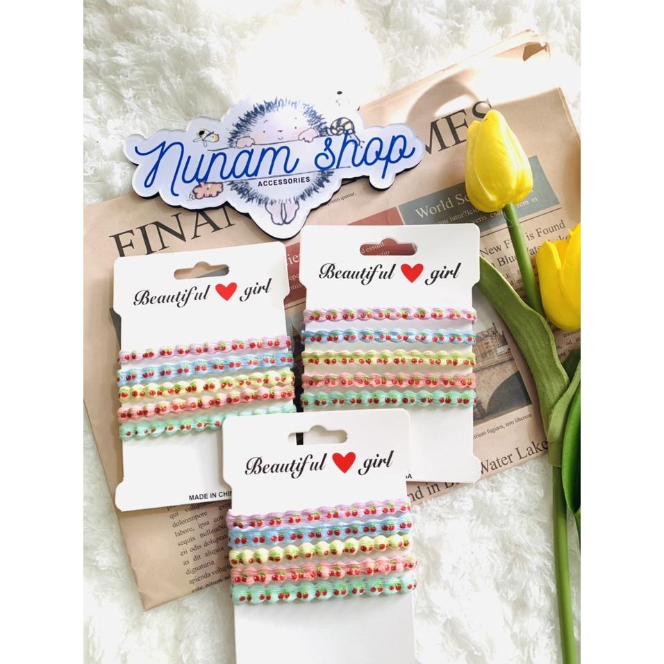 Set 5 - Thun buộc tóc gợn sóng thêu quả cherry đủ màu siêu bền - Nunam shop