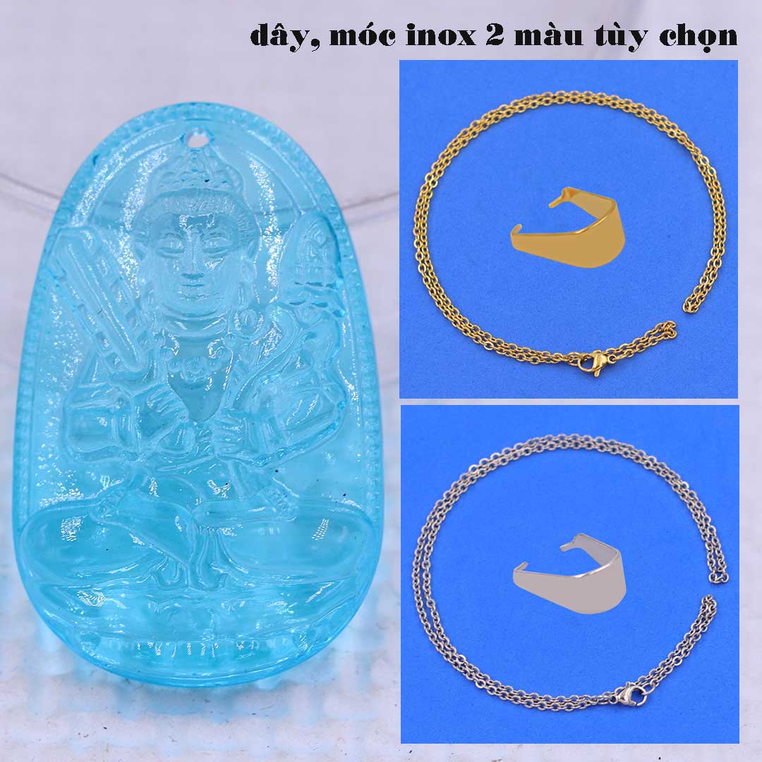 Dây chuyền inox Phật Hư Không Tạng Pha lê xanh biển - Phật hộ mệnh tuổi Sửu, Dần - Size phù hợp cho nam và nữ
