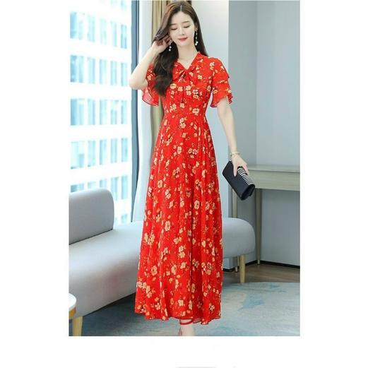 HÀNG NHẬP - ĐẦM XÒE VOAN HOA ĐỎ CỔ THẮT NƠ