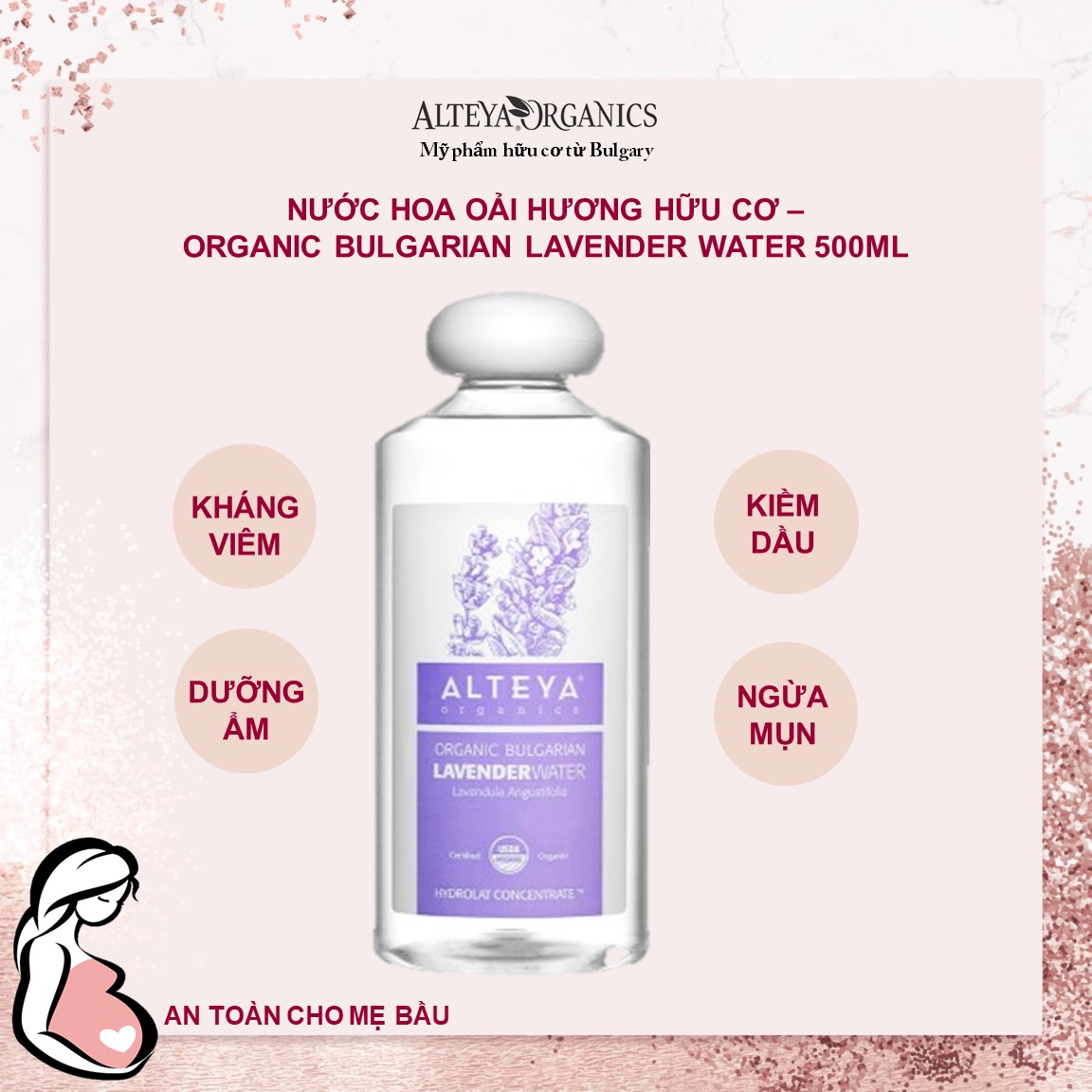 Nước Hoa Oải Hương Bulgaria Hữu Cơ Alteya Organics  Ngăn Ngừa Mụn- Organic Bulgarian Lavender Water 500ml