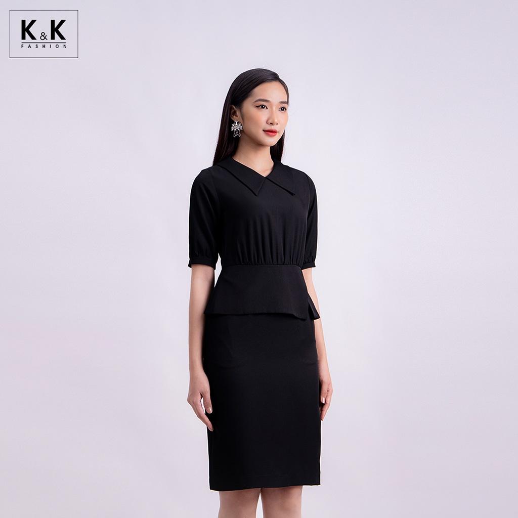 Đầm Đen Công Sở Phối Peplum K&amp;K Fashion KK119-11 Chất Liệu Cotton Lạnh