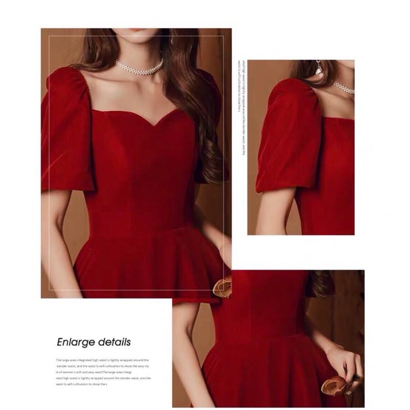 ĐẦM NHUNG MIDI TAY BỒNG