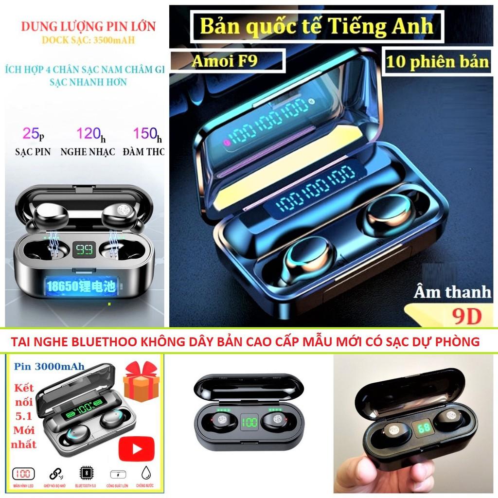 Bộ tai nghe Bluethooth không dây có đế sạc bản F9 Pro nâng cấp nút cảm ứng âm thanh vòm siêu đỉnh