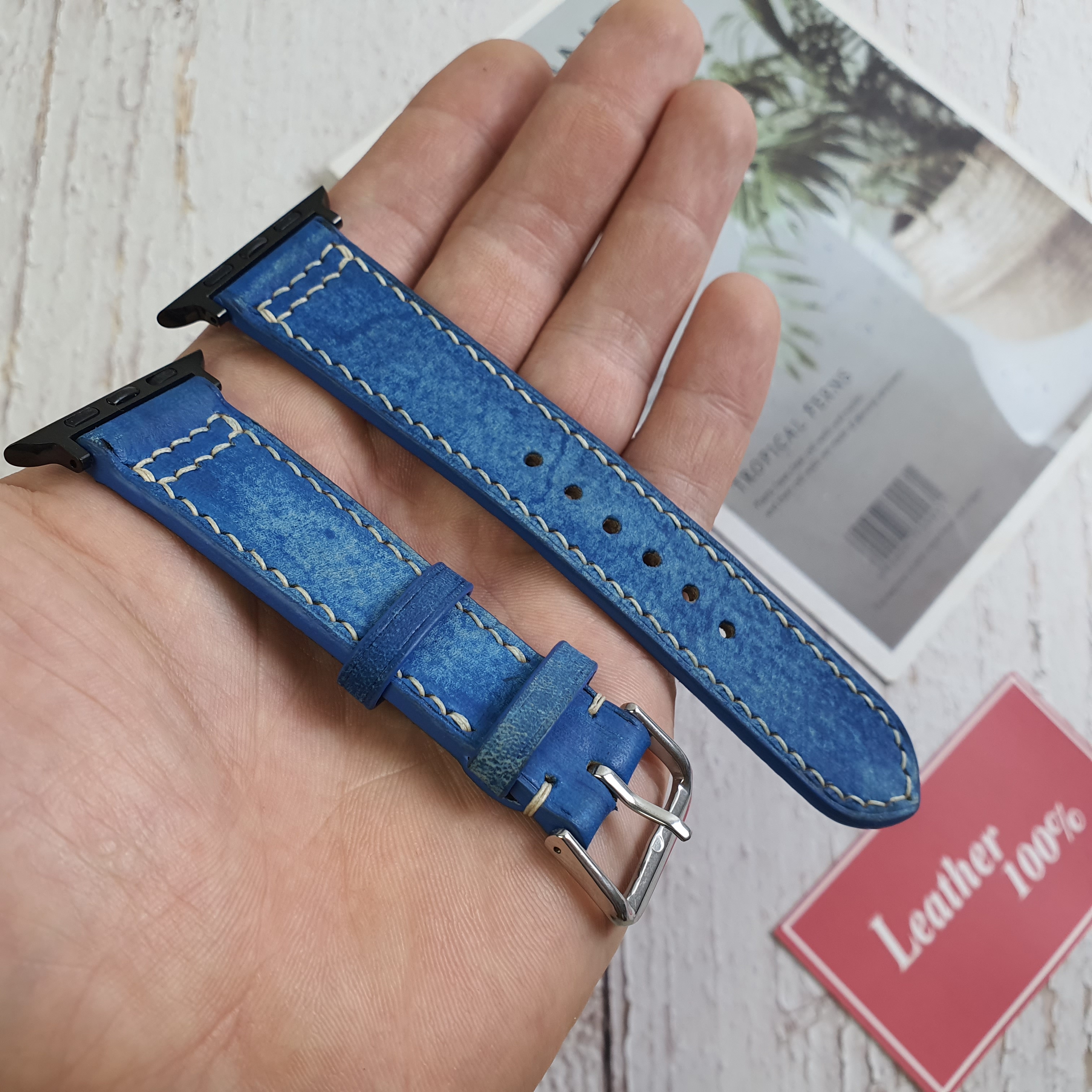 Dây đồng hồ dành cho Apple Watch da Veg nhuộm thủ công AL103 – Size 20/ Size 22 - 100% da bò thật