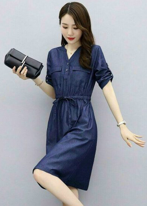 ĐẦM JEAN NGỰC PHỐI TÚI EO RÚT D792