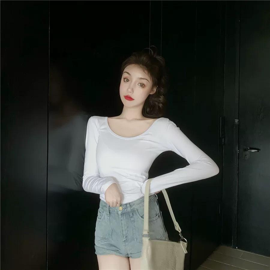 MS6821 Áo thun nữ dài tay cổ rộng khoét lưng sâu sexy