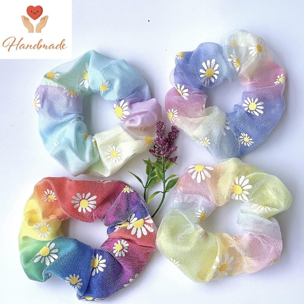 Cột tóc scrunchies voan lưới hoa cúc