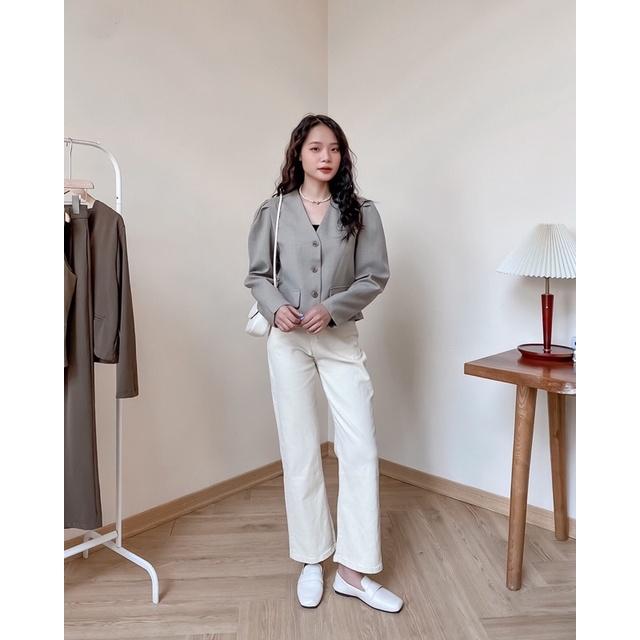 Áo khoác blazer nữ cổ v 3 khuy cơi ngực 2 nắp túi 76a40 by germe