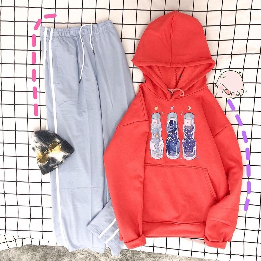 Áo Hoodie in hình MEANSTORE nỉ lót bông có mũ oversize unisex nam nữ form rộng phong cách Hàn Quốc - 3 chai hồng cam