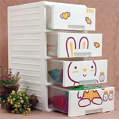 Tủ Nhựa Kitty 4 Tầng Mini Siêu Xinh Dùng Đựng Quần Áo, Vật Dụng, Sách Vở Cho Bé
