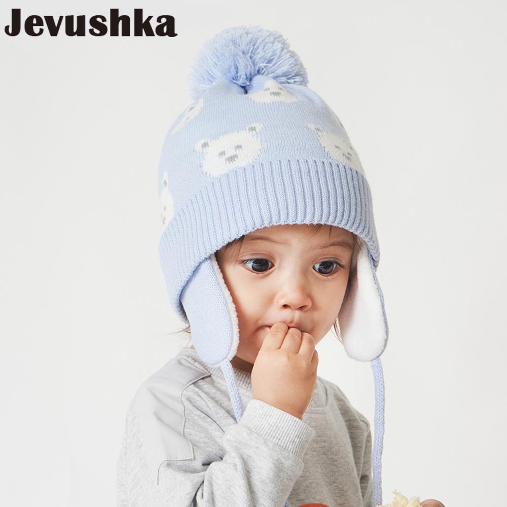 Hoạt Hình Cotton Cho Bé Mùa Đông Pompom Mũ Đan Trẻ Em Bò Nón Cho Bé Trai Và Bé Gái Với Lót Nỉ Bomber Mũ Lưỡi Trai trẻ Em