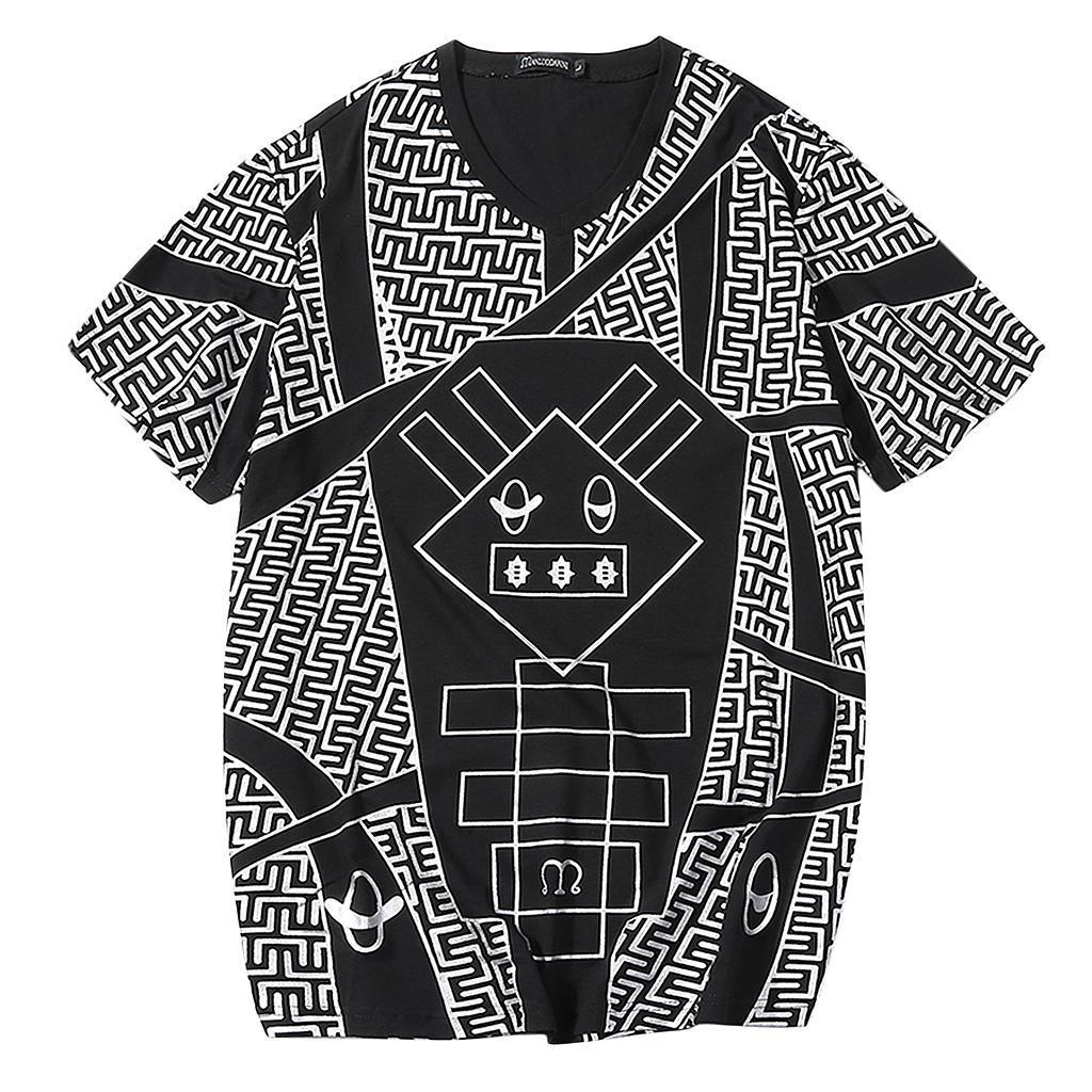 Men's Casual Geometric Animal Graphic T-shirt V Neck Short Sleeves Cotton Tee Tops