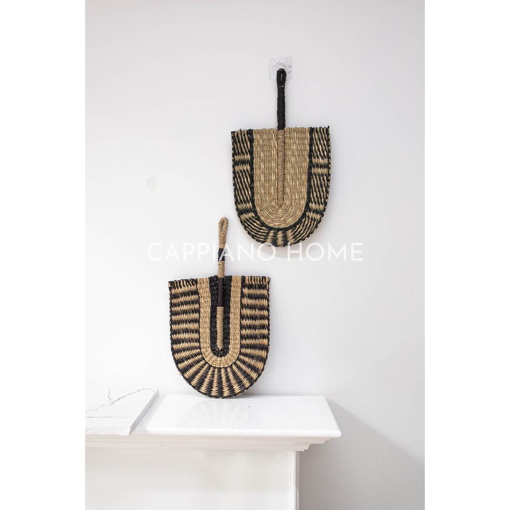 Bộ quạt trang trí, quạt decor treo tường, quạt cói hoạ tiết - Cappiano Home