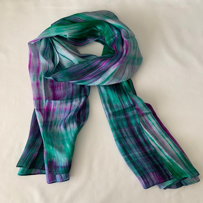 Khăn quàng cổ 100% lụa tơ tằm trơn màu xanh, khăn handmade cao cấp