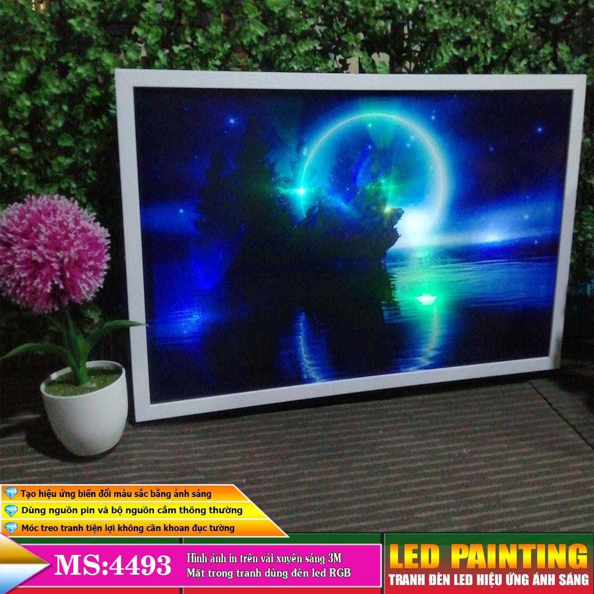 Tranh treo tường đèn led trang trí phòng khách, phòng ngủ hiệu ứng ánh sáng. KT: 60 x 40cm-MS:4493L6