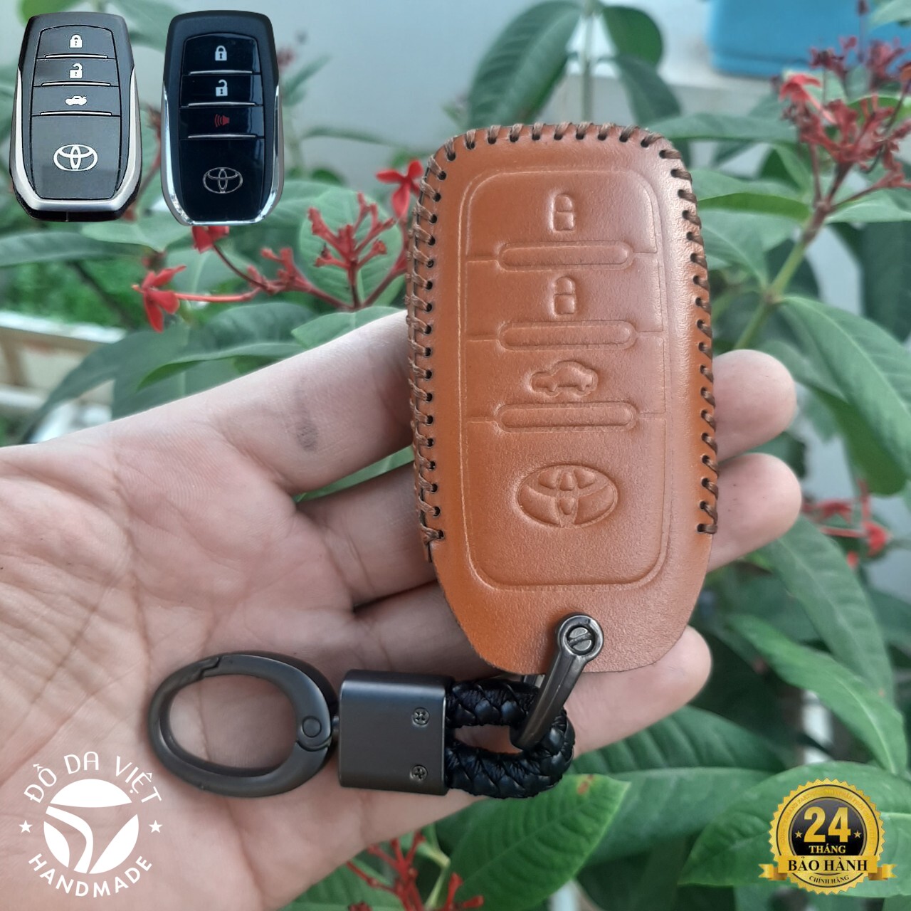 Bao Da Chìa Khóa 3 nút Toyota Camry, Fortuner, Innova V, HiluxG [ Bảo Hành 2 năm] Da bò 100