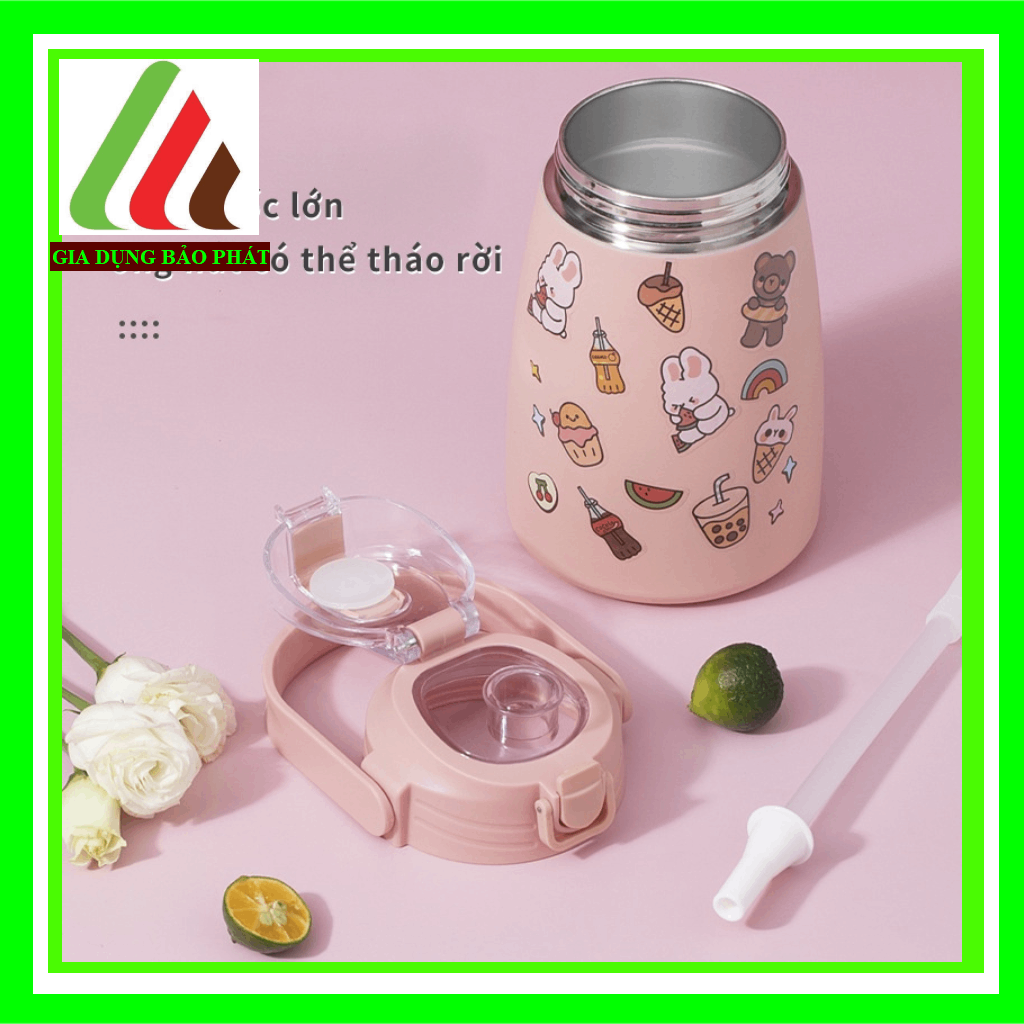 Bình giữ nhiệt có ống hút,cute cốc giữ nhiệt 1000ml Bình đựng nước có 304 Cốc rơm bằng thép