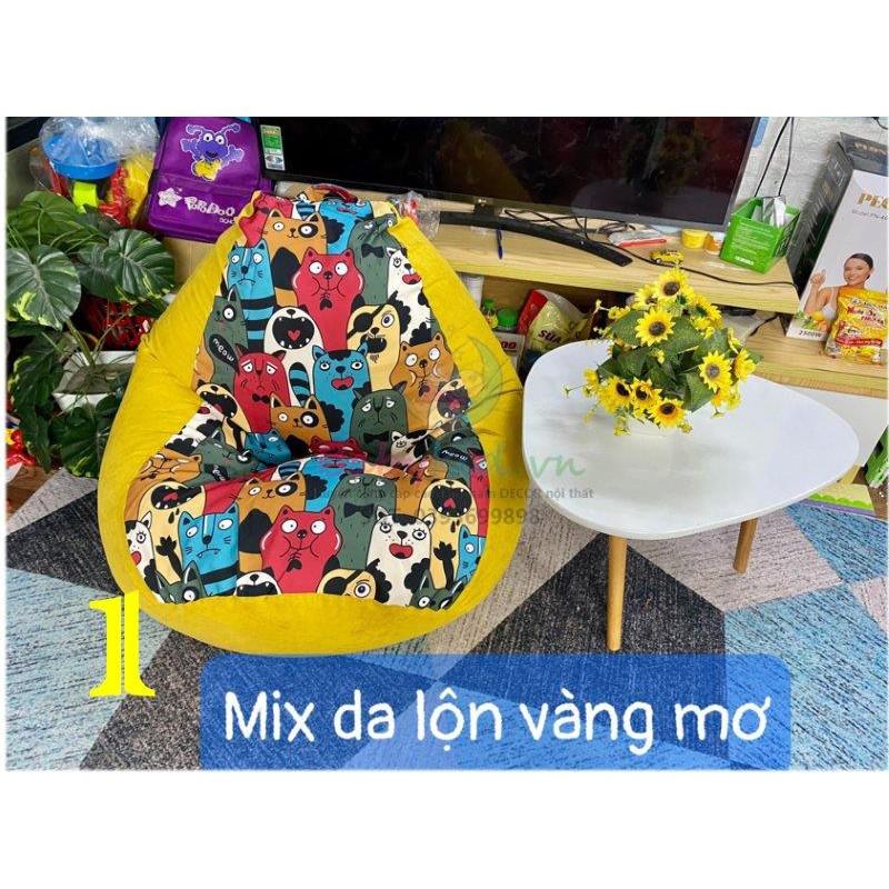 VỎ BỌC ghế lười xốp, hình MÈO, vải thô hàn mix màu, 4 size (vỏ+lót,ko xốp) - 3