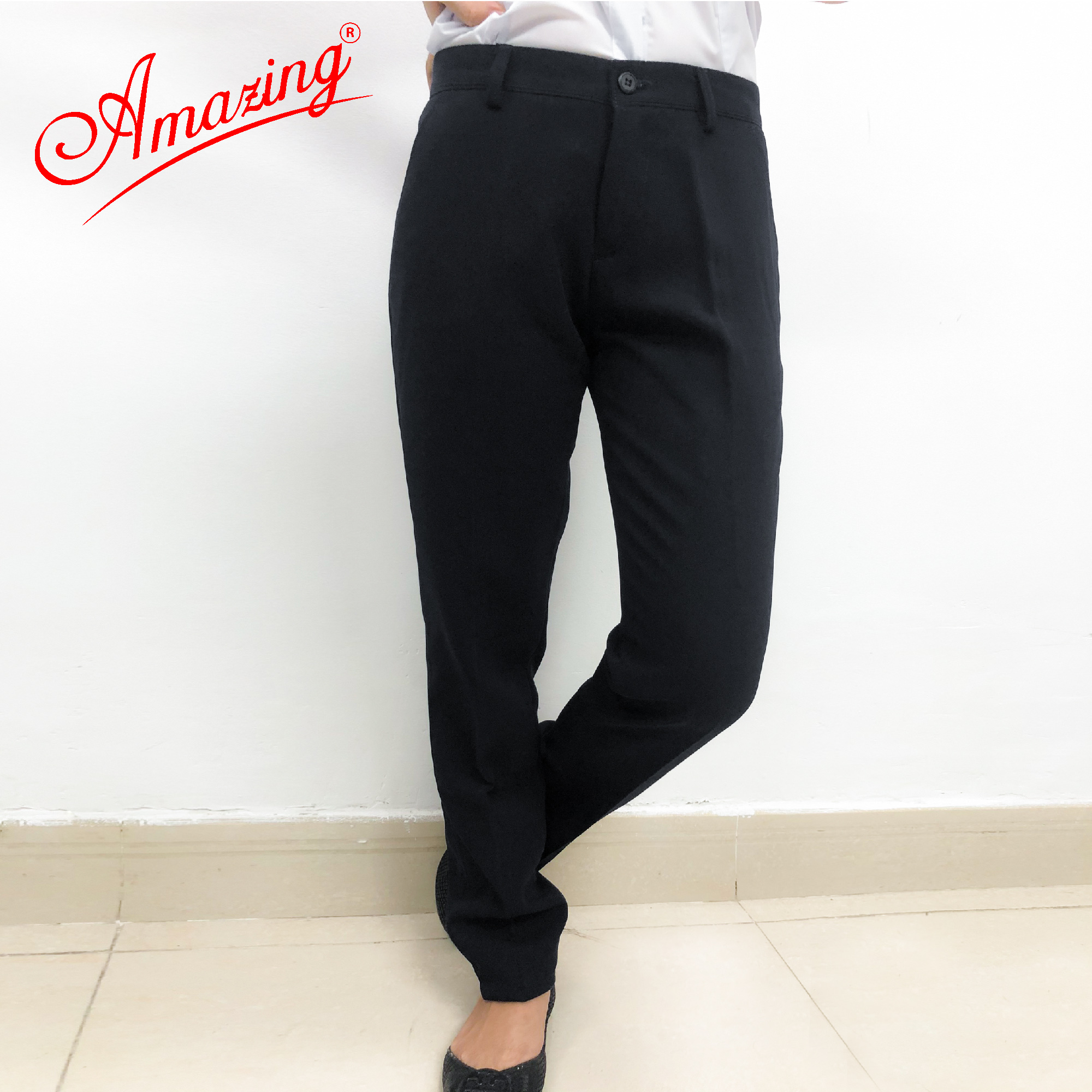 Quần tây nữ màu xanh đen Amazing lưng vừa, 1 nút, dáng suông, ống đứng, chất liệu tuyết mưa dày, mềm, không nhăn