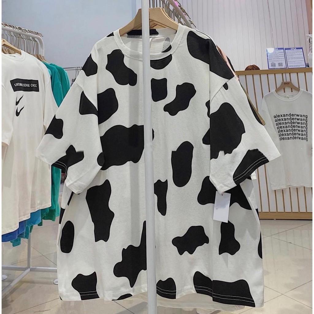 Áo thun bò sữa Lylyshop, áo thun loang in bò sữa dáng rộng tay lỡ unisex nam nữ - áo phông bò sữa