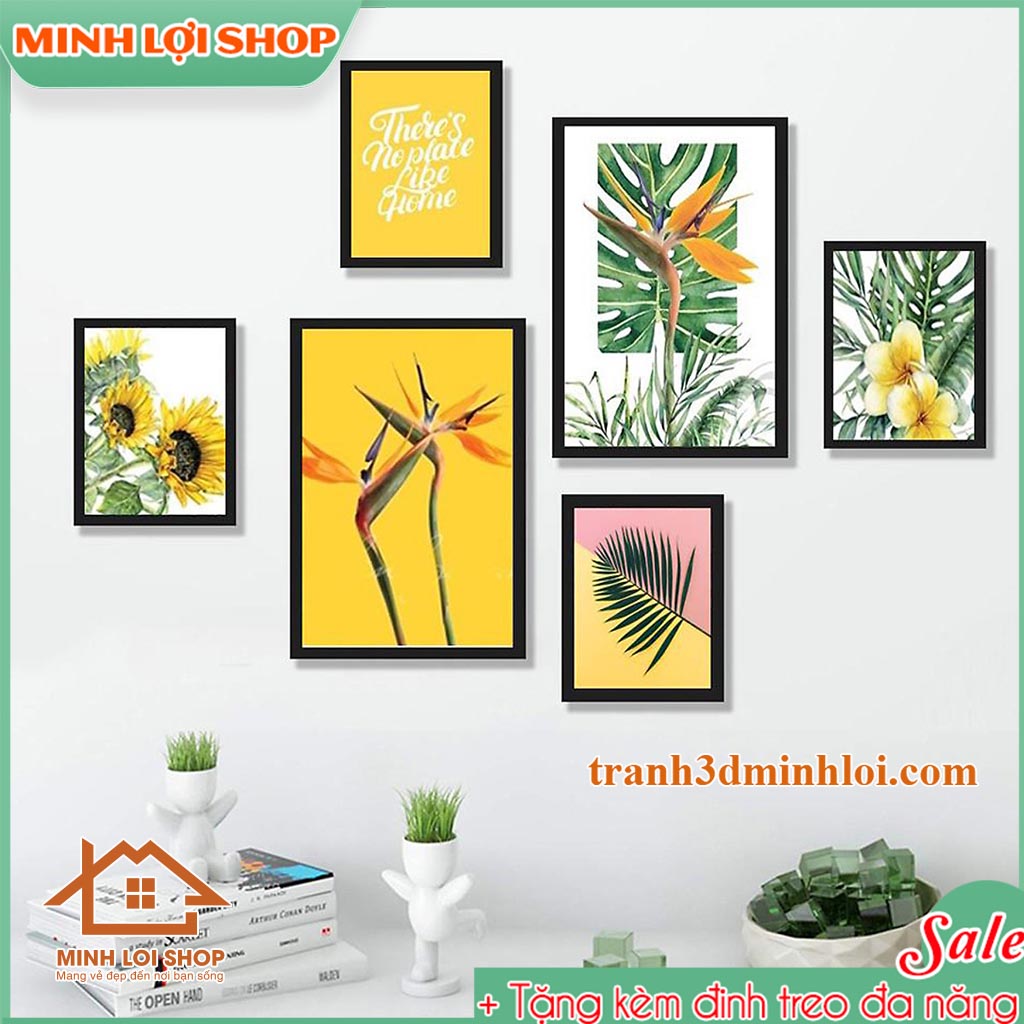 Tranh canvas tropical hoa lá thiên nhiên trang trí phòng khách TẶNG KÈM ĐINH TREO
