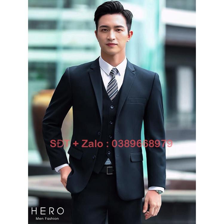 Bộ Vest Nam Cao Cấp 2 Cúc màu đen, Bộ Suit Nam 2 khuy chất vải sịn màu đen