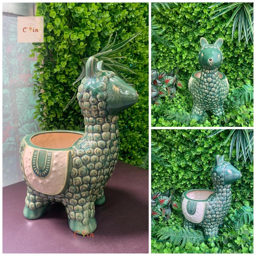 Chậu Hươu Cao Cổ, Lạc Đà, Nai dễ thương - Chậu trồng cây, trồng Sen Đá - Decor, trang trí sân vườn- Gốm Xuất Khẩu