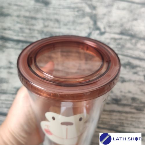 Ly Nhựa 2 Lớp Hình Con Vật Ngộ Nghĩnh Kèm Ống Hút Và 2 Nắp LocknLock HAP511-520ml - Nhiều Màu - Hàng Chính Hãng