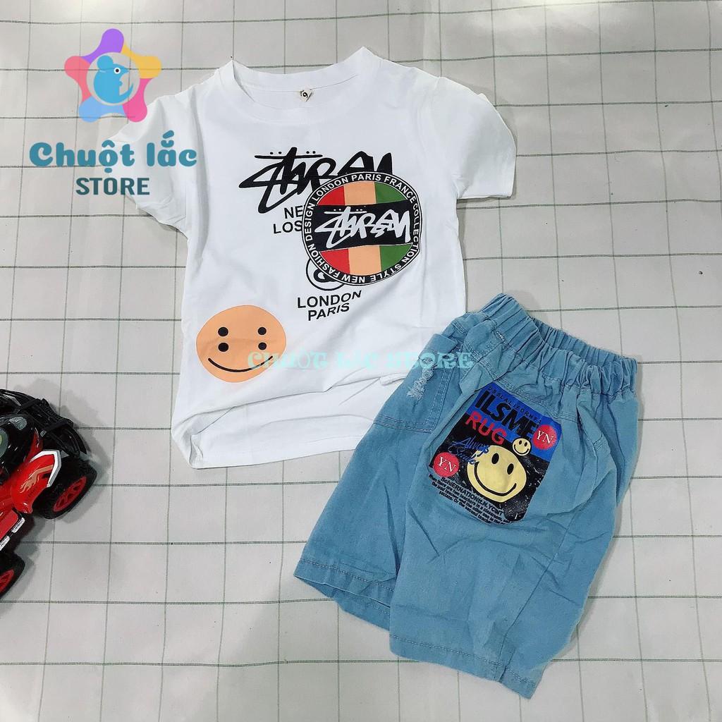 Sét bộ quần áo bé trai size đại kiểu chữ ký áo cotton quần jean cho bé từ 14kg đến 28kg