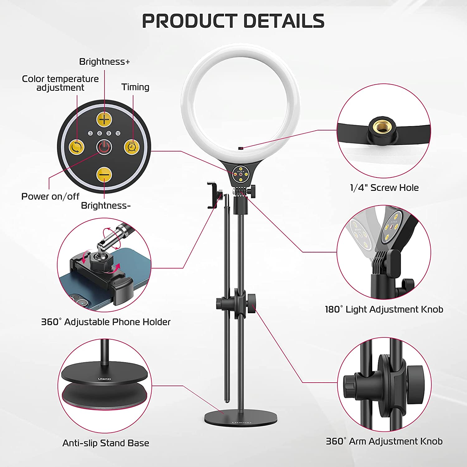 Bộ Đèn Vòng Giá Đỡ Chụp Ảnh Trên Cao - Ulanzi Desktop Overhead Shooting Bracket Ring Light Set - Hàng Chính Hãng