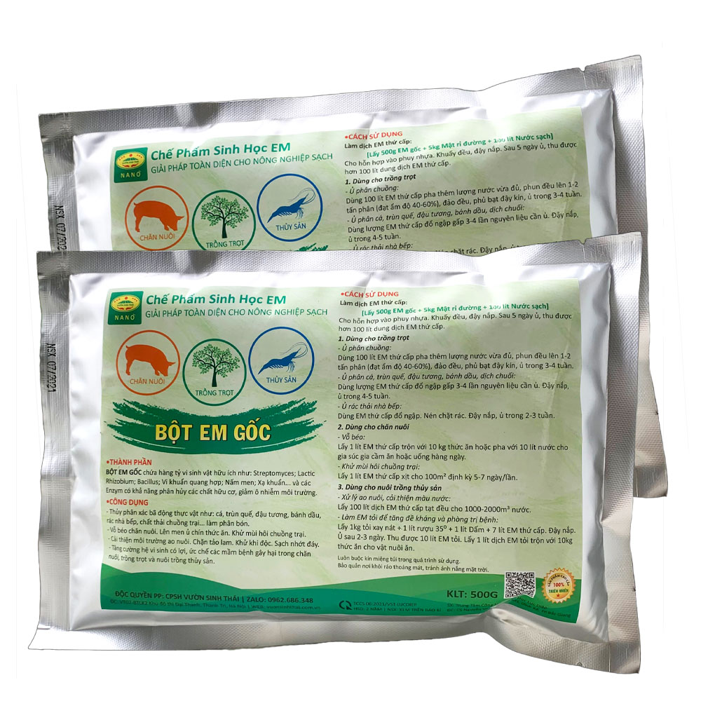 Combo 2 gói Chế phẩm sinh học EM gốc 500g - Chứa hàng tỷ vi sinh vật có lợi - Ủ rác bã hữu cơ làm phân bón - Xử lý mùi hôi