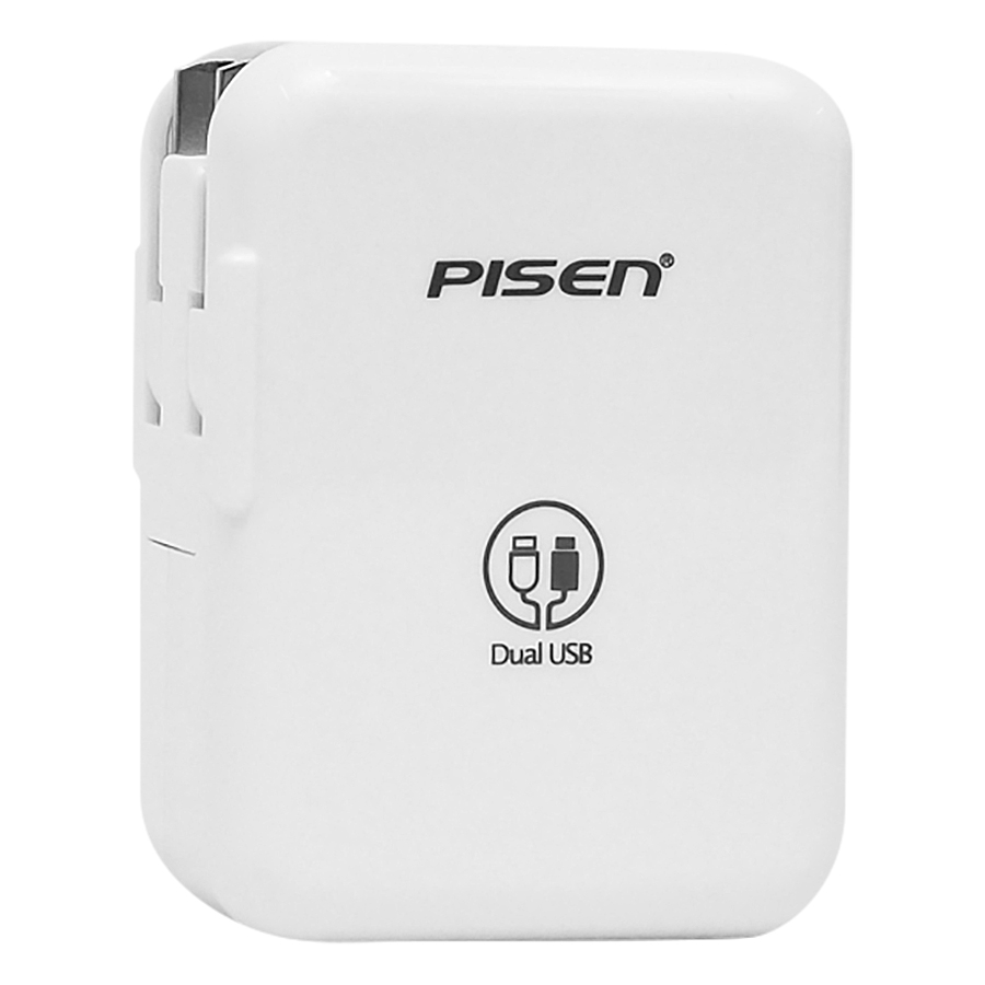 Adapter Sạc Pisen PowerPort 2 Dual USB iPad Charger 1A/2.4A - Trắng - Hàng Chính Hãng