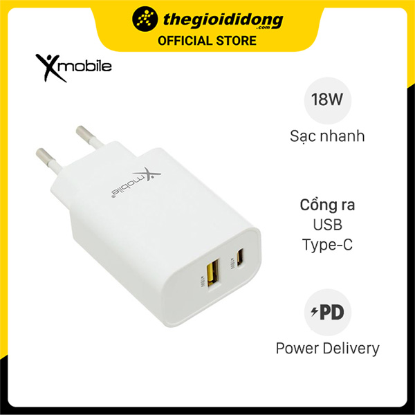 Adapter sạc 2 cổng Type C PD QC3.0 18W Xmobile QP-1EU Trắng - Hàng Chính Hãng