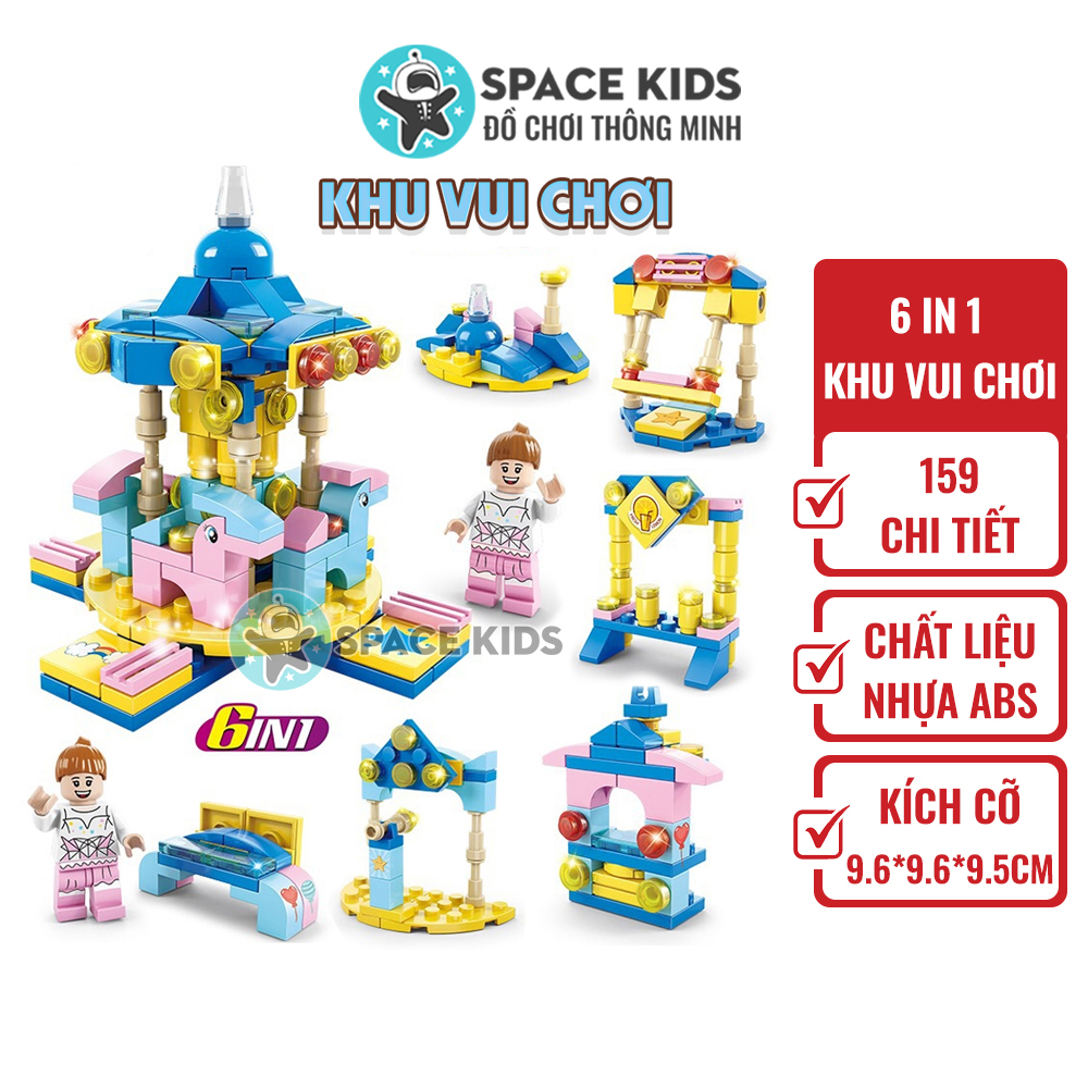 Đồ chơi trẻ em Xếp hình lắp ghép chi tiết 6 trong 1 Khu vui chơi, ghép hình l-e-g-o giá rẻ cho bé