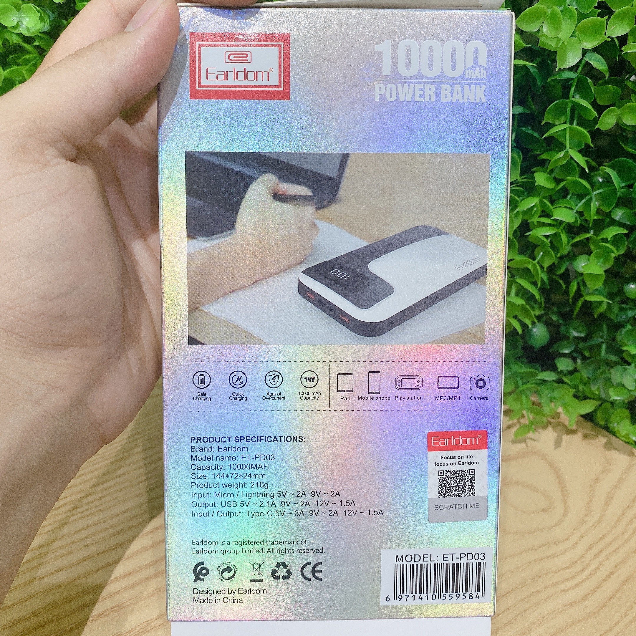 Sạc Dự Phòng Sạc Nhanh QC 3.0 Dung Lượng 10.000mAh Earldom ET-PD03 hàng chính hãng ( Giao màu ngẫu nhiên )