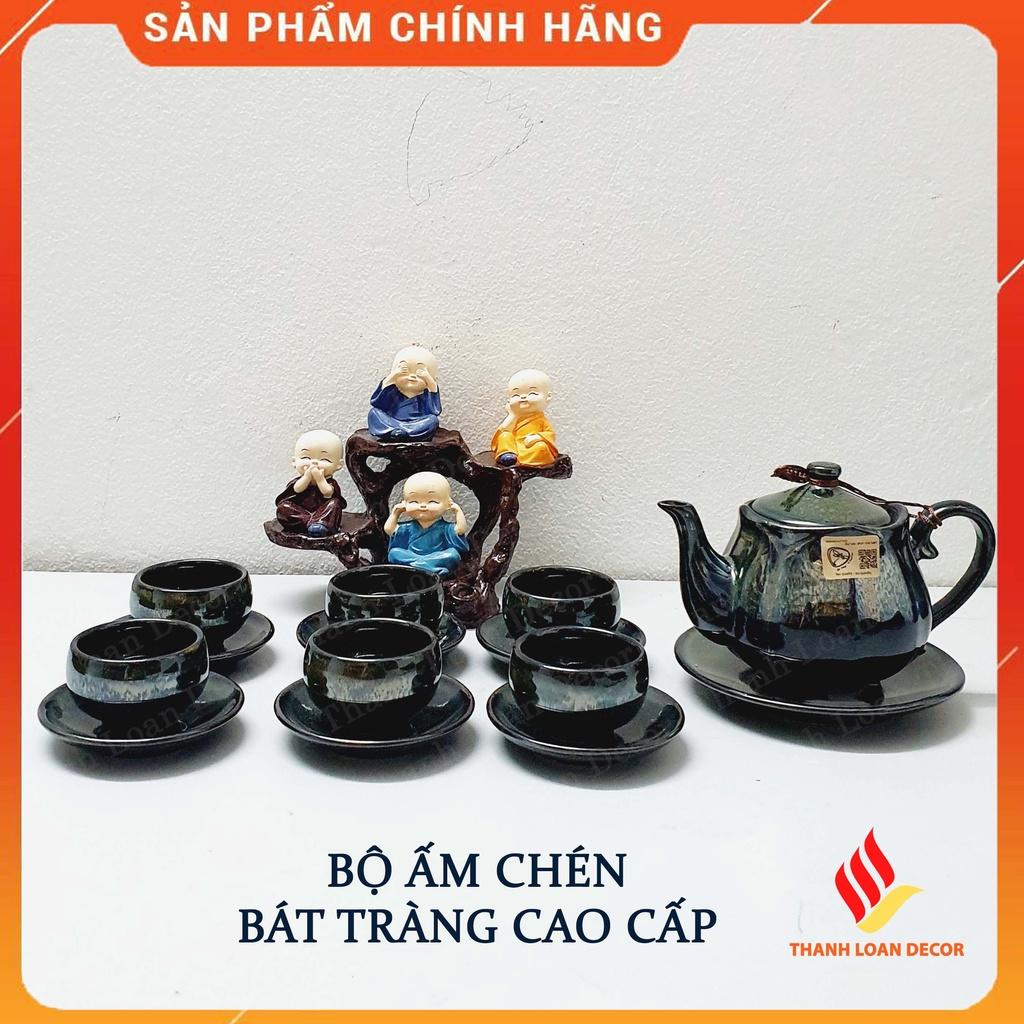 Bộ ấm chén uống trà cao cấp loại 1 - Men hỏa biến - In logo nổi dưới đáy - Gốm sứ Bát Tràng