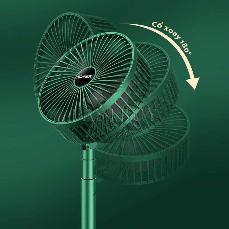 Quạt Tích Điện Để Bàn Gấp Gọn-3 Tốc Độ Gió, Có Thể Điều Chỉnh Độ Cao, Xoay 180 Độ, Cổng Sạc USB